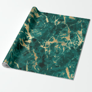 Papier Cadeau Motif marbre sarcelle et or moderne