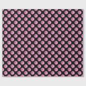 Papier Cadeau Motif marguerrier - rose sur noir (Plat)