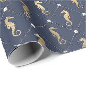 Papier Cadeau Motif marin bleu et or (Coin rond)