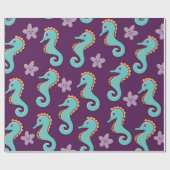 Papier Cadeau motif marin enfantin sans soudure avec hippocampes (Plat)