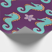 Papier Cadeau motif marin enfantin sans soudure avec hippocampes (Coin)