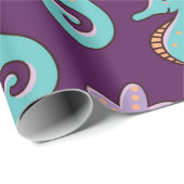 Papier Cadeau motif marin enfantin sans soudure avec hippocampes (Coin rond)