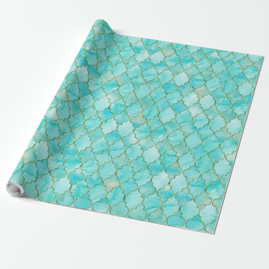 Papier Cadeau Motif Marocain Gold et Aqua (Déroulé)