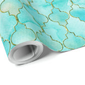 Papier Cadeau Motif Marocain Gold et Aqua (Coin rond)
