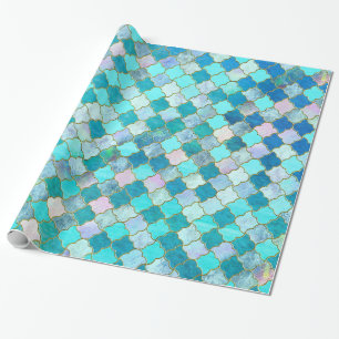 Papier Cadeau Motif marocain oriental de tuile d'or turquoise