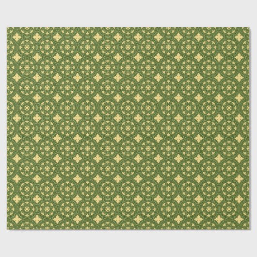 Papier Cadeau Motif médiéval à Rosette verte jaune (Plat)