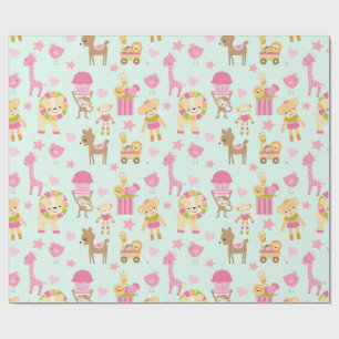 Papier Cadeau Motif mignon avec Animaux et Jouets heureux
