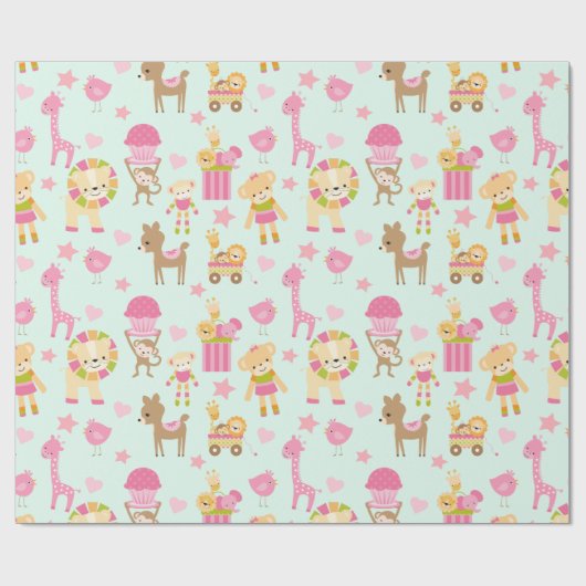 Papier Cadeau Motif mignon avec Animaux et Jouets heureux (Plat)