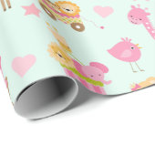 Papier Cadeau Motif mignon avec Animaux et Jouets heureux (Coin rond)