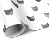 Papier Cadeau Motif mignon chic noir et blanc de chat (Coin rond)
