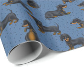 Papier Cadeau Motif mignon Dachshunds avec Arrière - plan bleu (Coin rond)