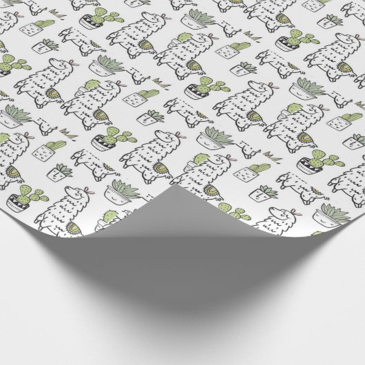 Papier Cadeau Motif mignon d'alpaga et de cactus (Coin)