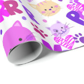 Papier Cadeau Motif mignon de chats de bande dessinée (Coin rond)