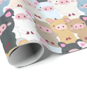 Papier Cadeau Motif mignon de cochons (Coin rond)
