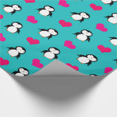 Papier Cadeau Motif mignon de coeurs de pingouin de turquoise (Coin)