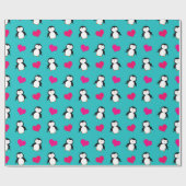 Papier Cadeau Motif mignon de coeurs de pingouin de turquoise (Plat)