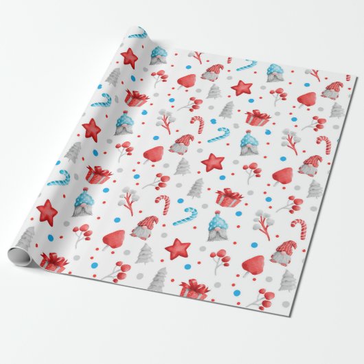 Papier Cadeau Motif mignon de Gnomes, Etoiles, Sucres de canne, (Déroulé)