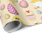 Papier Cadeau Motif mignon de Pâques (Coin rond)