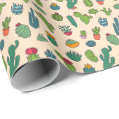 Papier Cadeau Motif mignon de position de cactus (Coin rond)