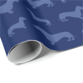 Papier Cadeau Motif mignon de teckel de bleu marine (Coin rond)