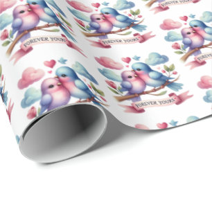 Papier Cadeau Motif mignon d'oiseaux d'amour carrelés