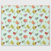 Papier Cadeau Motif mignon d'oiseaux Whimsical à main (Plat)