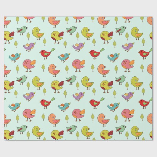 Papier Cadeau Motif mignon d'oiseaux Whimsical à main (Plat)