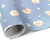 Papier Cadeau Motif mignon petit mouton sur bleu (Coin rond)
