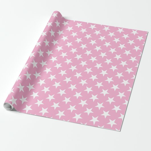 Papier Cadeau Motif mignon rose Etoiles Blanches Cadeau Élégant  (Déroulé)