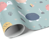 Papier Cadeau Motif mignonne de tortue bébé en bleu (Coin rond)