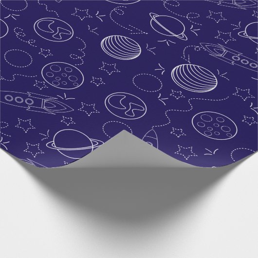 Papier Cadeau "Motif Minimal À Thème Spatial - Roquettes, Planèt (Coin)
