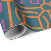 Papier Cadeau Motif minimal Batik Blue Orange (Coin rond)