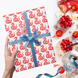 Papier Cadeau Motif minimaliste de serpent rouge Nouvel An chino