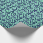 Papier Cadeau Motif Mint Vert Et Bleu Floral Damas (Coin)