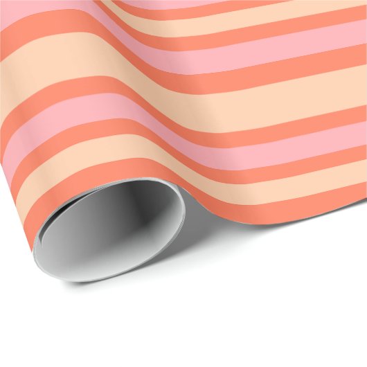 Papier Cadeau Motif moderne à bande variable rétro rose orange r (Coin rond)