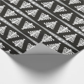 Papier Cadeau Motif moderne d'arbres de Noël blanc sur le noir (Coin)