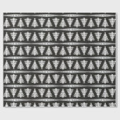 Papier Cadeau Motif moderne d'arbres de Noël blanc sur le noir (Plat)