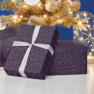 Papier Cadeau Motif moderne de coeur foncé violet