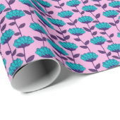 Papier Cadeau Motif moderne de fleurs bleu rose (Coin rond)