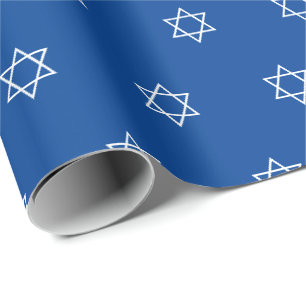 Papier Cadeau Motif moderne de l'étoile de David bleue et blanch