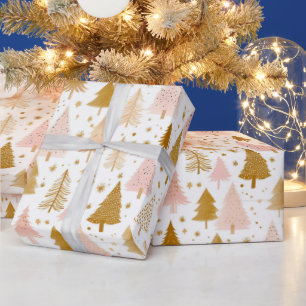 Papier Cadeau Motif moderne de Noël rose et or