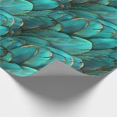 Papier Cadeau Motif moderne de plumes d'or turquoise (Coin)