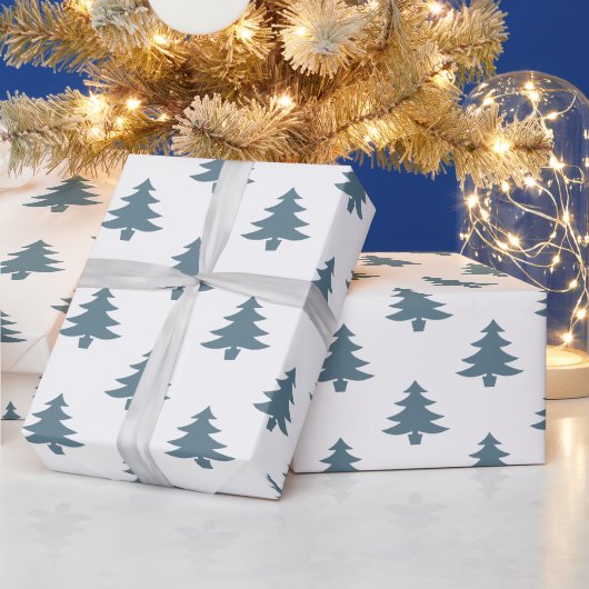 Papier Cadeau Motif moderne Dusty Blue Christmas Trees (Vacances)