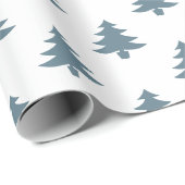 Papier Cadeau Motif moderne Dusty Blue Christmas Trees (Coin rond)