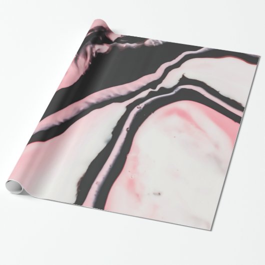 Papier Cadeau Motif moderne en marbre rose noir peint (Déroulé)