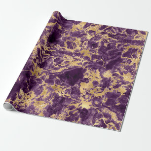 Papier Cadeau Motif moderne en marbre violet et or
