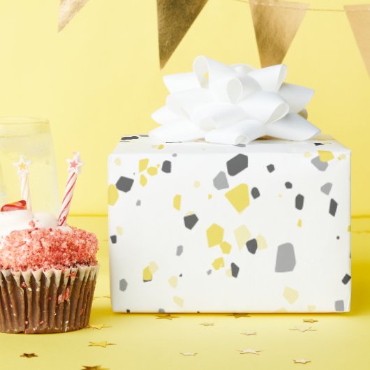 Papier Cadeau Motif moderne géométrique gris-jaune Terrazzo (Fête d'anniversaire)