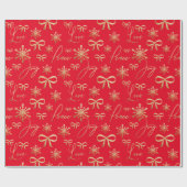 Papier Cadeau Motif moderne Gold Red Joy Peace Love Snowflake (Plat)