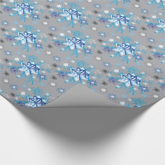 Papier Cadeau Motif moderne gris et bleu Holiday Snowflakes (Coin)