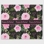 Papier Cadeau Motif moderne noir belle rose roses roses (Plat)